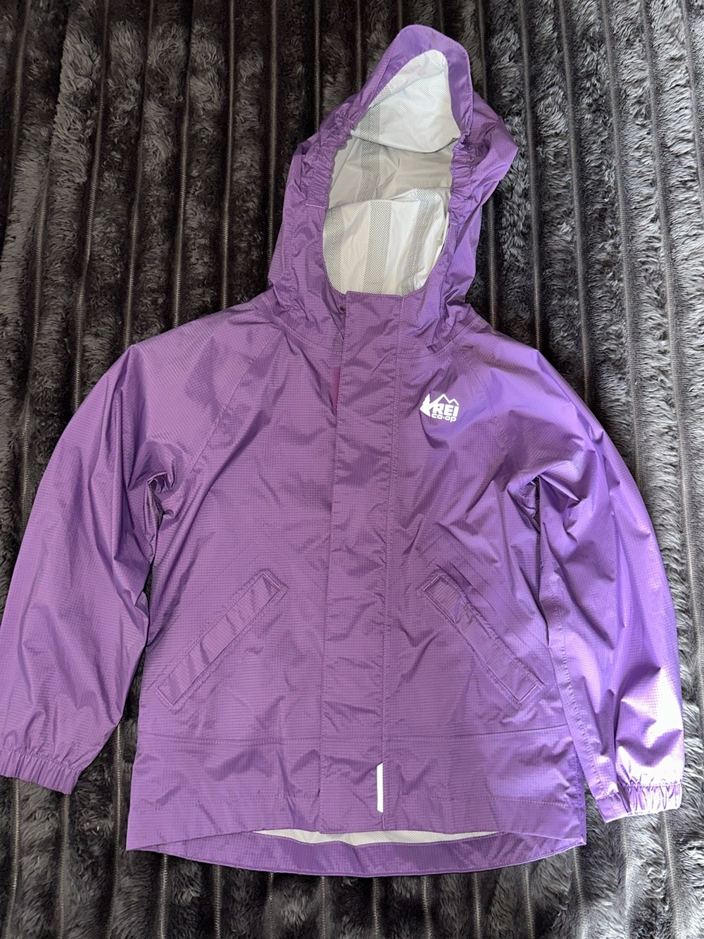 REI Kids Purple Hooded Waterproof Rain Jacket